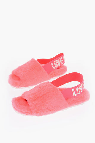 LOVE sandali fluo in ecopelliccia con banda elastica logata