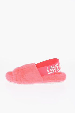 LOVE sandali fluo in ecopelliccia con banda elastica logata