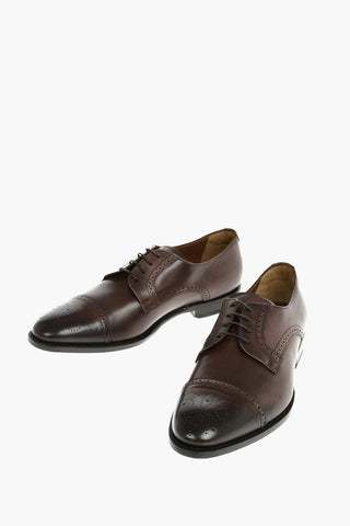 Leather Derby Shoes With Brogues Details And Leather Soles