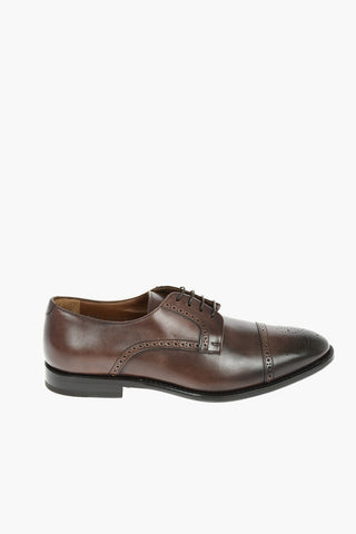 Leather Derby Shoes With Brogues Details And Leather Soles