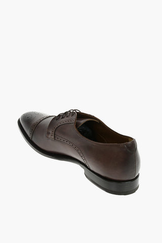 Leather Derby Shoes With Brogues Details And Leather Soles