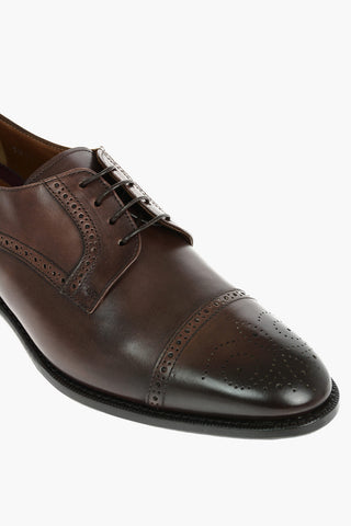 Leather Derby Shoes With Brogues Details And Leather Soles