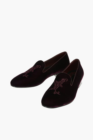 Embroidered Velvet Loafers With Leather Soles