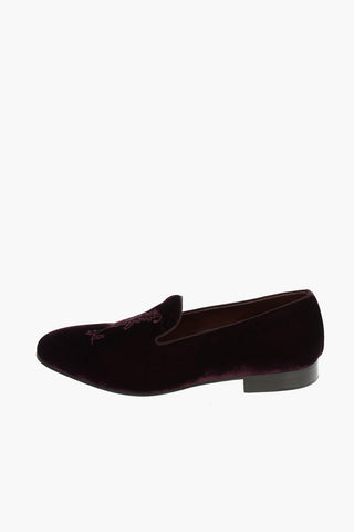 Embroidered Velvet Loafers With Leather Soles