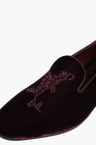 Embroidered Velvet Loafers With Leather Soles