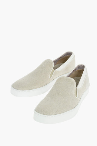Linen Slip On Sneakers With Rubber Soles