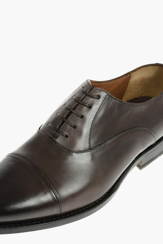 Scarpe Oxford In Pelle Con Suola In Cuoio