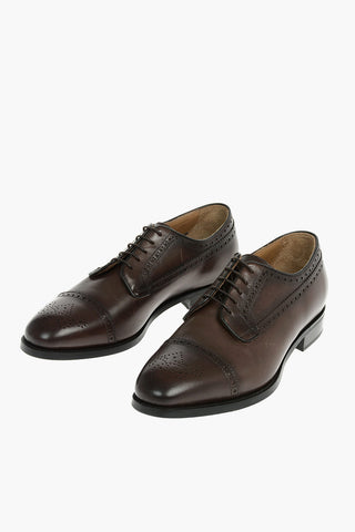 Leather Derby Shoes With Brogues Details And Rubber Soles