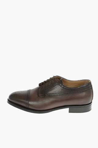 Leather Derby Shoes With Brogues Details And Rubber Soles