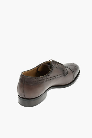 Leather Derby Shoes With Brogues Details And Rubber Soles