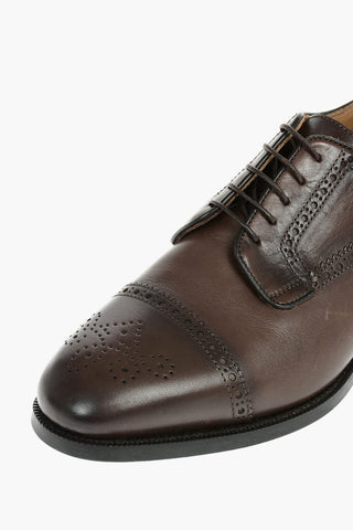 Leather Derby Shoes With Brogues Details And Rubber Soles