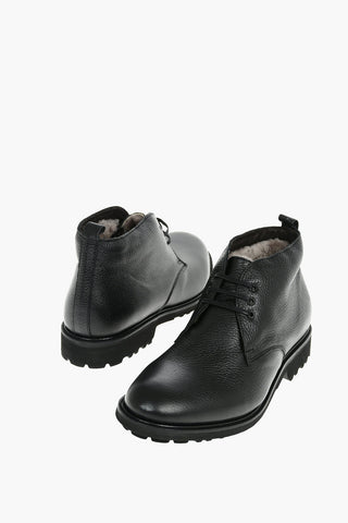ID Hammered Leather Desert Boots Padded With Faux Fur