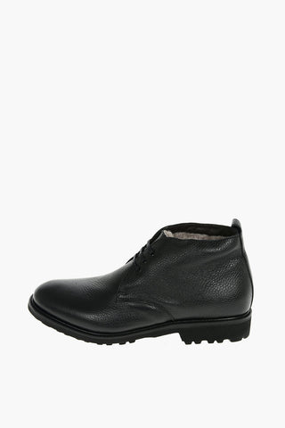 ID Hammered Leather Desert Boots Padded With Faux Fur