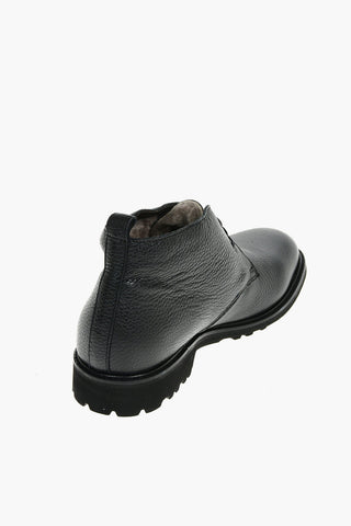 ID Hammered Leather Desert Boots Padded With Faux Fur