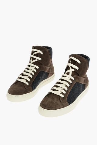 Suede Leather High Sneakers With Rubber Soles