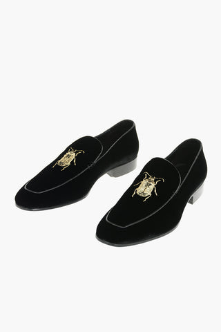 CC COLLECTION Embroidered Velvet Loafers With Leather Soles