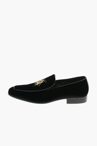 CC COLLECTION Embroidered Velvet Loafers With Leather Soles