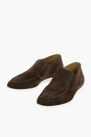 Suede Leather Slip On Sneakers With Rubber Soles