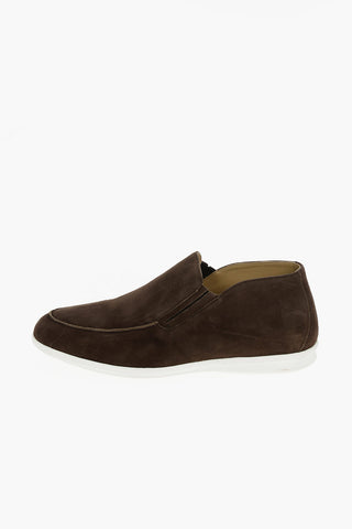 Suede Leather Slip On Sneakers With Rubber Soles