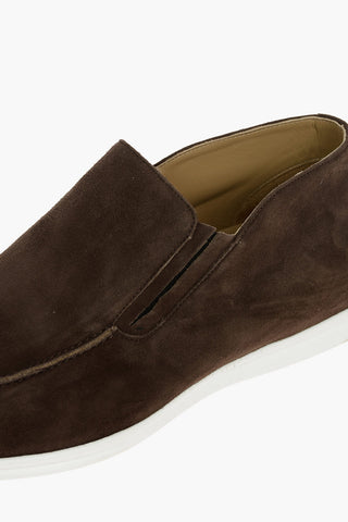 Suede Leather Slip On Sneakers With Rubber Soles