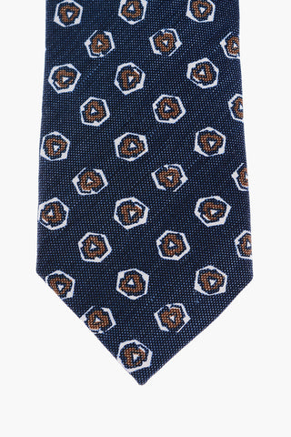 Abstract Printed Silk and Flax Tie