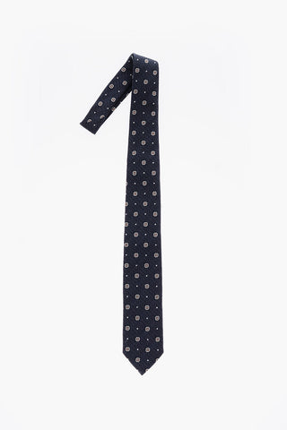 CC COLLECTION Silk and Cotton Geometric Patterned Kipper Tie
