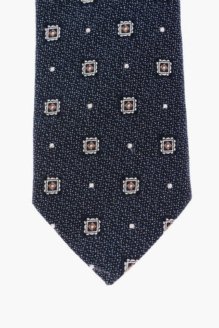 CC COLLECTION Silk and Cotton Geometric Patterned Kipper Tie