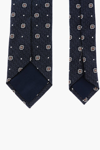 CC COLLECTION Silk and Cotton Geometric Patterned Kipper Tie