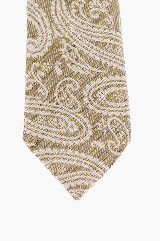 CC COLLECTION Paisley Effect Linen and Cotton Kipper Tie