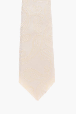CC COLLECTION Paisley Patterned Solid Color Silk Tie