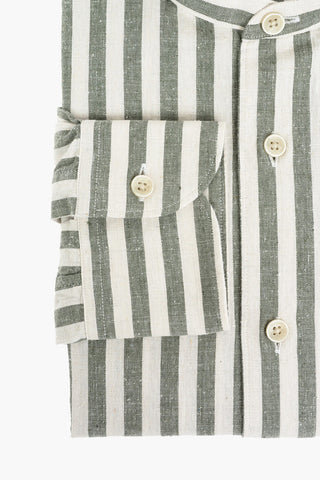 CIRCLE Mandarin Collar Awning Stripe Cotton Shirt