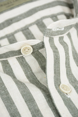 CIRCLE Mandarin Collar Awning Stripe Cotton Shirt