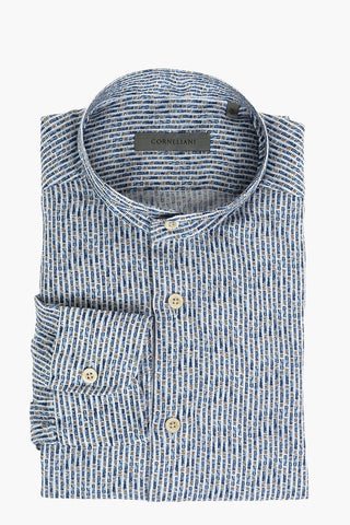 Mandarin Collar Abstract Patterned Flax Shirt