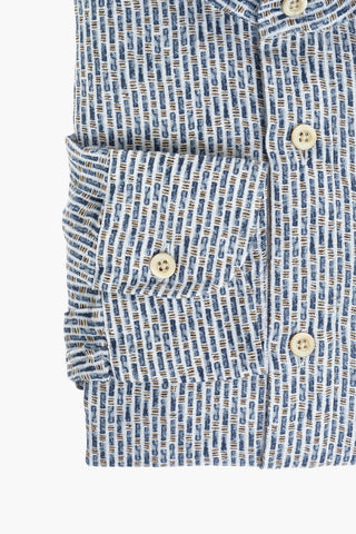 Mandarin Collar Abstract Patterned Flax Shirt