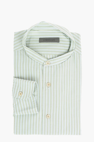 Mandarin Collar Awning Stripe Shirt