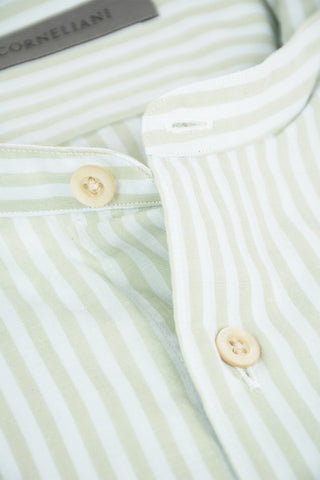 Mandarin Collar Awning Stripe Shirt