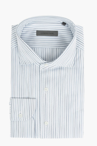 Poplin Cotton Shirt in Unbalanced-stripe with Standard Collar