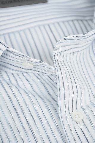Poplin Cotton Shirt in Unbalanced-stripe with Standard Collar
