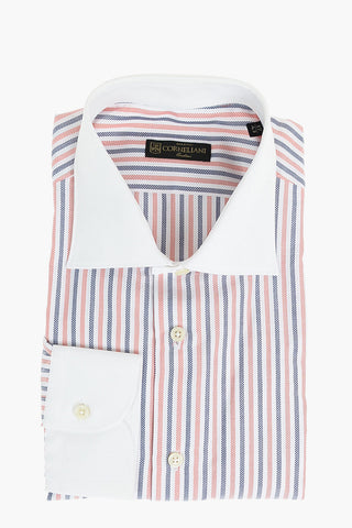Contrasting Collar and Cuff Awning Stripe Flax Blend Shirt