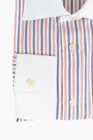 Contrasting Collar and Cuff Awning Stripe Flax Blend Shirt