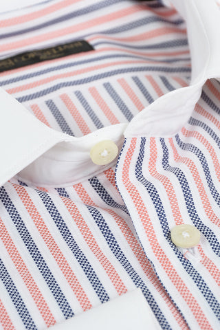 Contrasting Collar and Cuff Awning Stripe Flax Blend Shirt