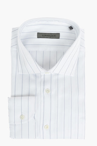 COUTURE Camicia in Herringbone di Cotone a Righe Hairline con Collo Francese