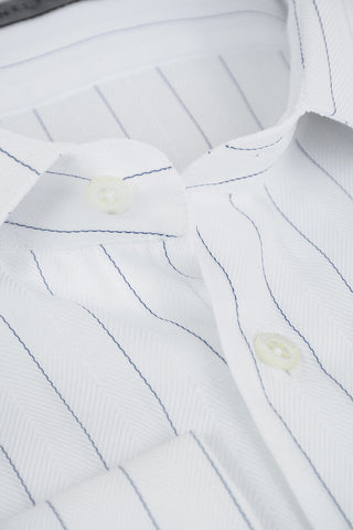 COUTURE Camicia in Herringbone di Cotone a Righe Hairline con Collo Francese