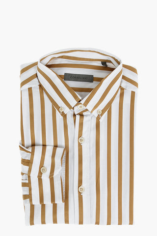 Poplin Cotton Shirt in Awning-stripe with Button-down Collar