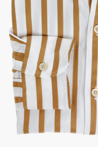 Poplin Cotton Shirt in Awning-stripe with Button-down Collar