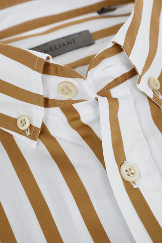 Poplin Cotton Shirt in Awning-stripe with Button-down Collar