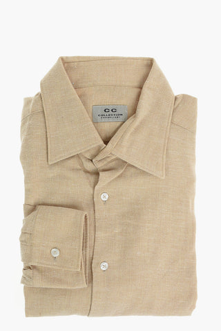 CC COLLECTION Standard Collar Flax and Cotton Shirt