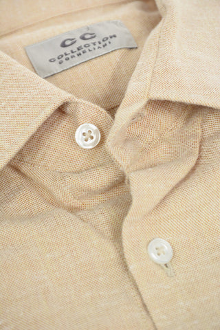 CC COLLECTION Standard Collar Flax and Cotton Shirt