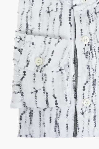 Camicia in Lino con Motivo Astratto e Collo Coreano