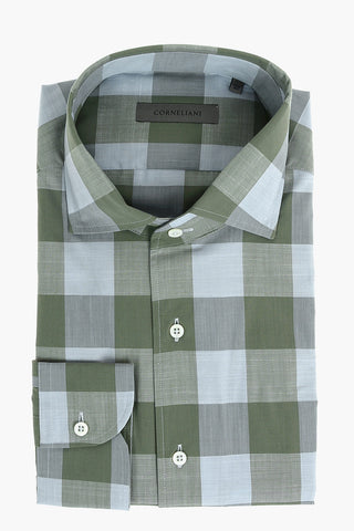 Camicia in Poplin di Cotone a Quadri Gingham con Collo Italiano